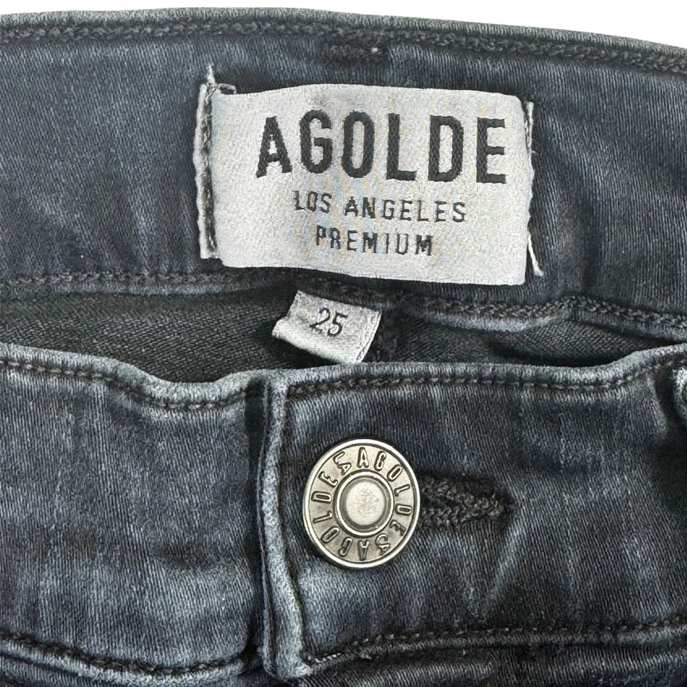 AGOLDE Premium Wash Dark Blue‎ Denim Jeans Distressed Raw Hem Skinny Size 25